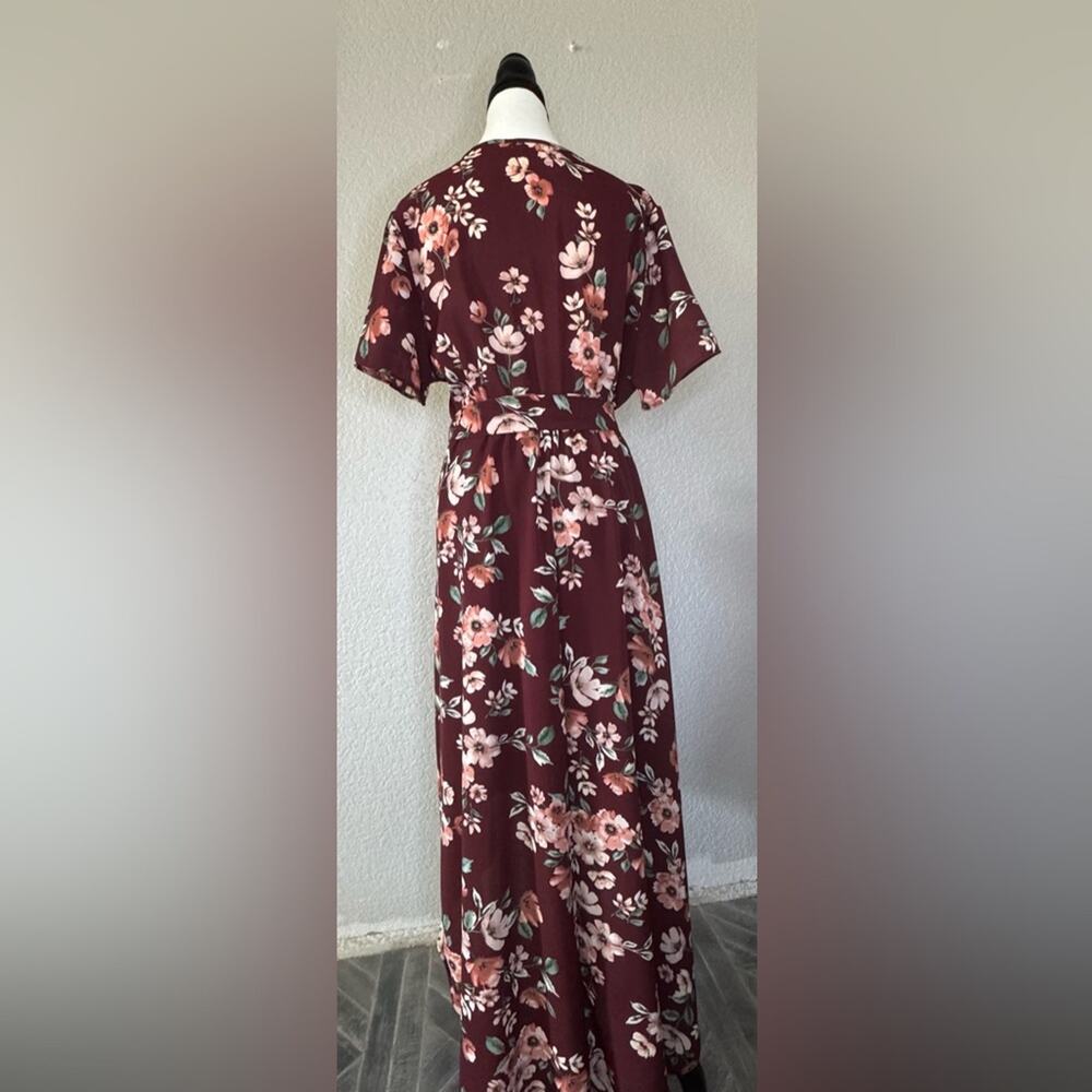 Stevie Hender Burgundy Floral High/Low Maxi Dress | Size M - Picture 3 of 12
